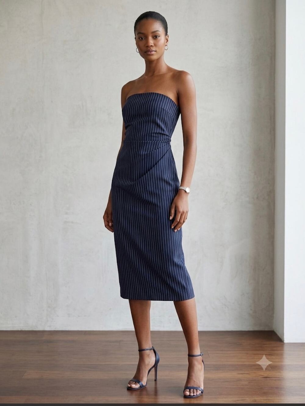 Grey lab navy pinstripe strapless dress size S/M